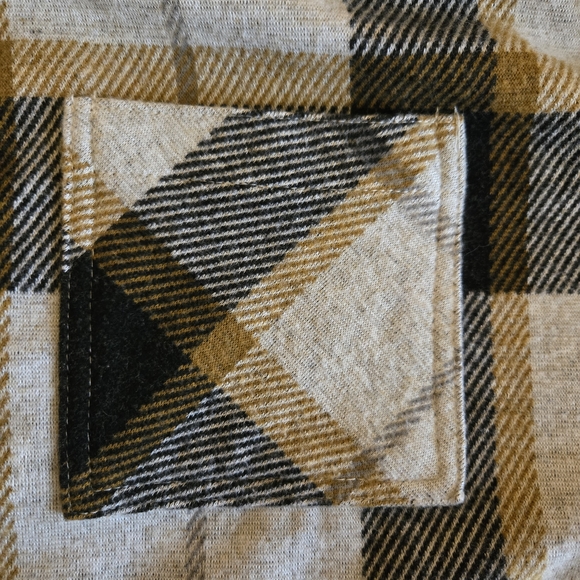 Thread & Supply Cropped Plaid Button-Up Shirt Jacket in Black, Gray, and Gold - Picture 3 of 6